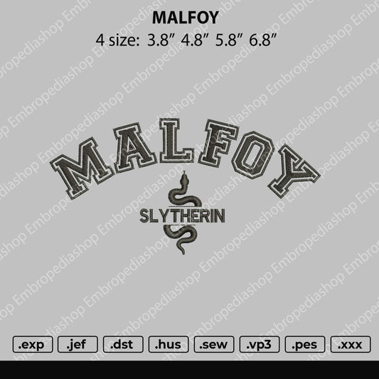 Malfoy Embroidery File 4 size
