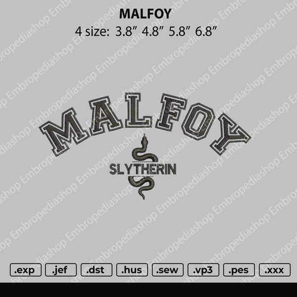 Malfoy Embroidery File 4 size