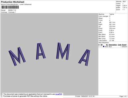 Mama Text Embroidery File 4 size