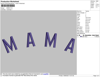 Mama Text Embroidery File 4 size