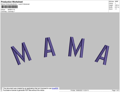 Mama Text Embroidery File 4 size