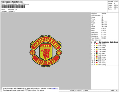 ManUnited Embroidery File 4 size