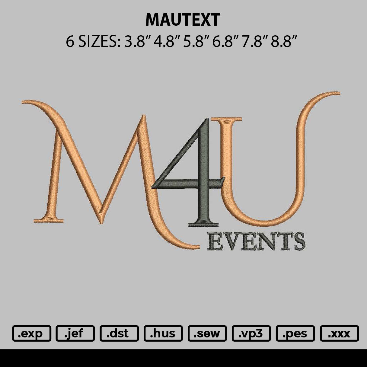 Mautext Embroidery Machine Design File 6 sizes