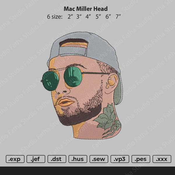 Mac Miller Head Embroidery File 6 size