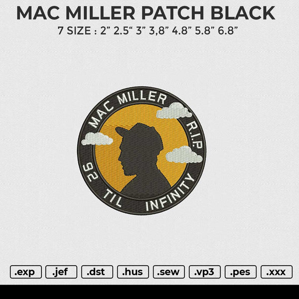MAC MILLER PATCH BLACK Embroidery File 6 size