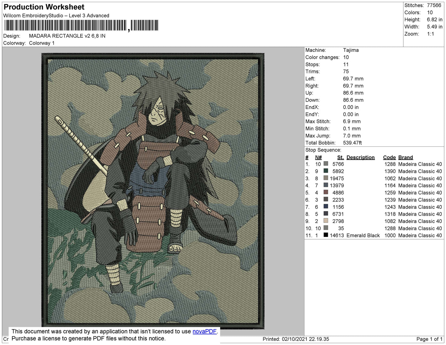 Madara Rectangle Embroidery File 4 size