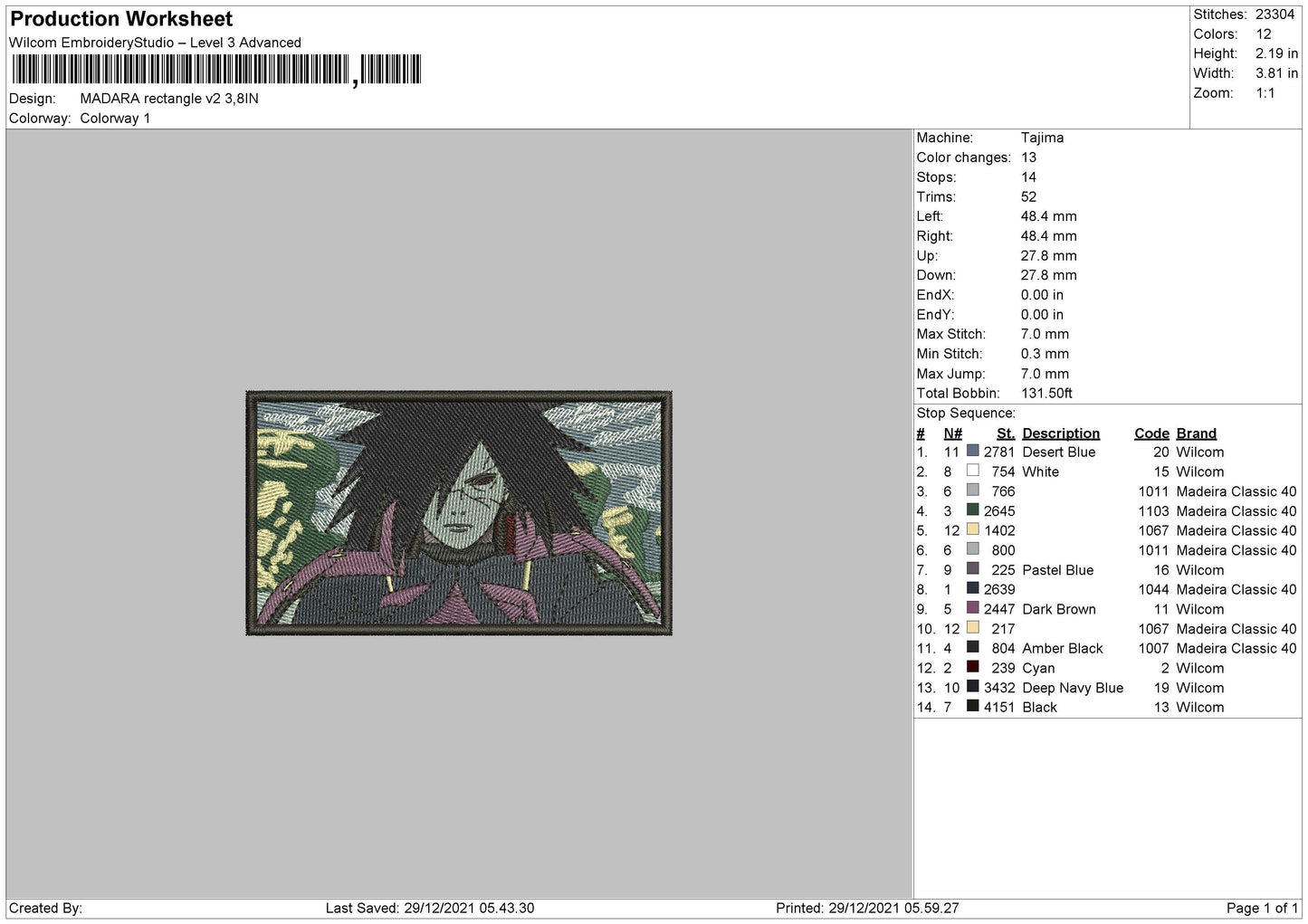 Madara Rectangle V2 Embroidery File 4 size
