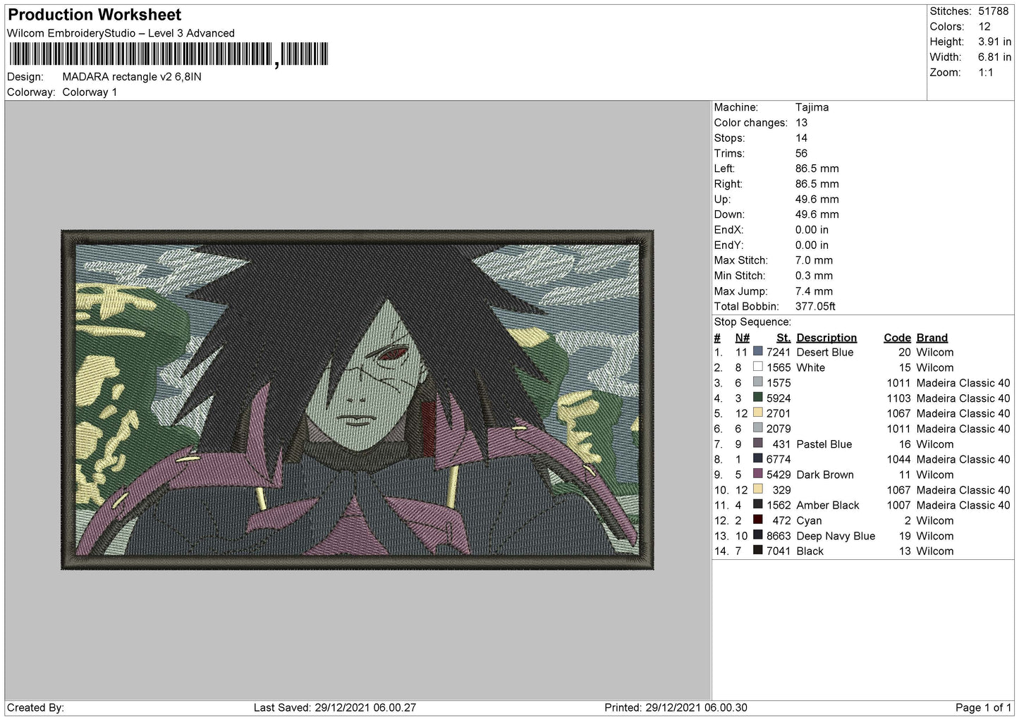 Madara Rectangle V2 Embroidery File 4 size