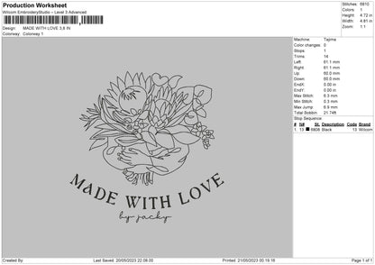 Made With Love Embroidery File 6 sizes