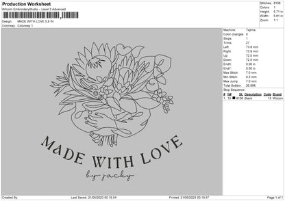 Made With Love Embroidery File 6 sizes