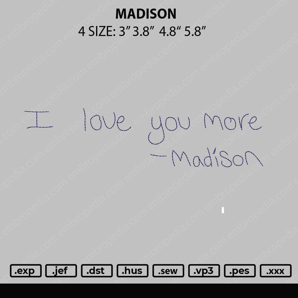 Madison Embroidery File 4 size