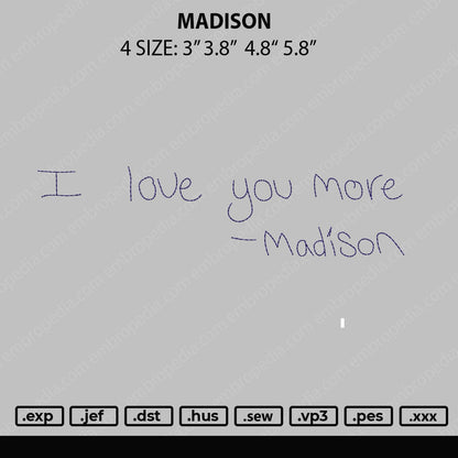 Madison Embroidery File 4 size