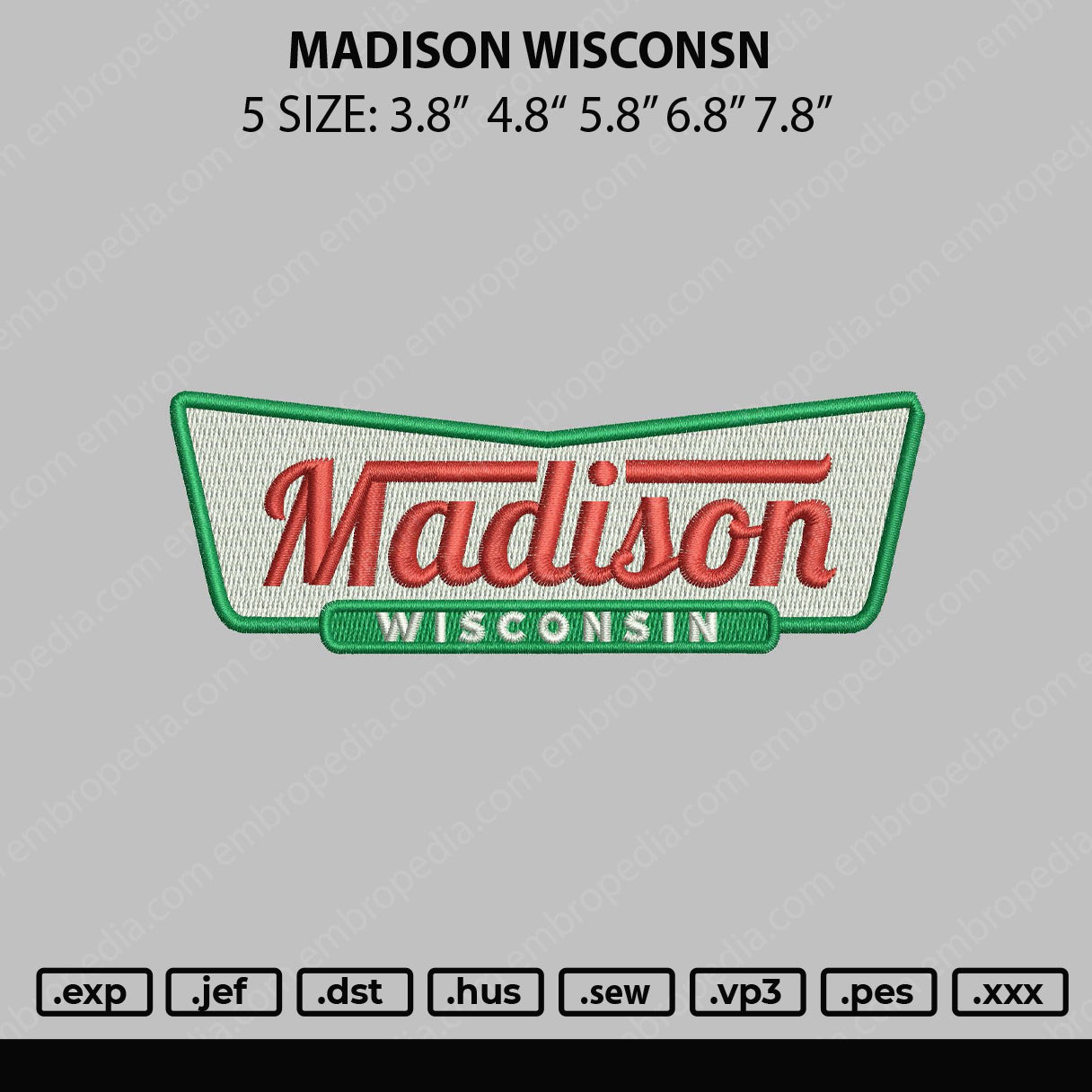 Madison Wisconsin Embroidery File 5 sizes