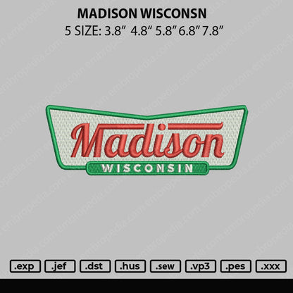 Madison Wisconsin Embroidery File 5 sizes