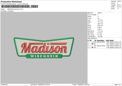 Madison Wisconsin Embroidery File 5 sizes