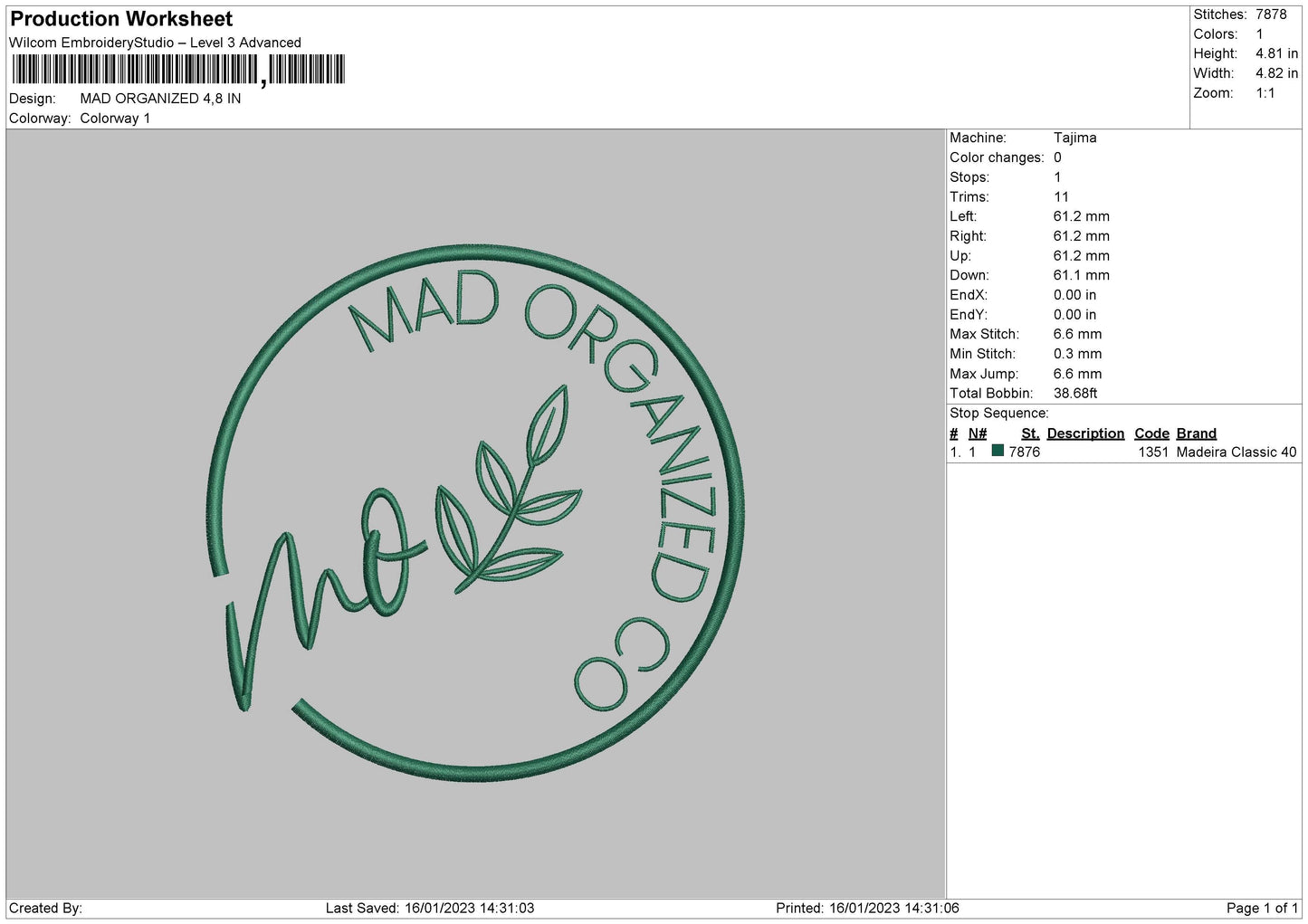 Mad Organized Embroidery File 6 sizes