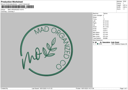 Mad Organized Embroidery File 6 sizes