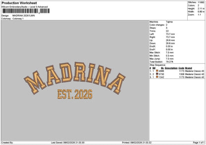 Madrinatext 26 Embroidery File 6 sizes