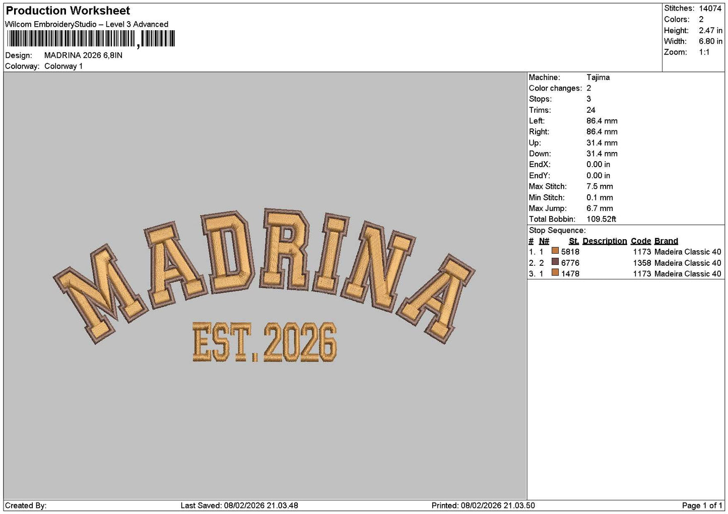 Madrinatext 26 Embroidery File 6 sizes