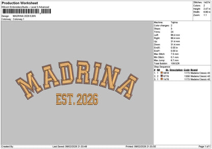 Madrinatext 26 Embroidery File 6 sizes