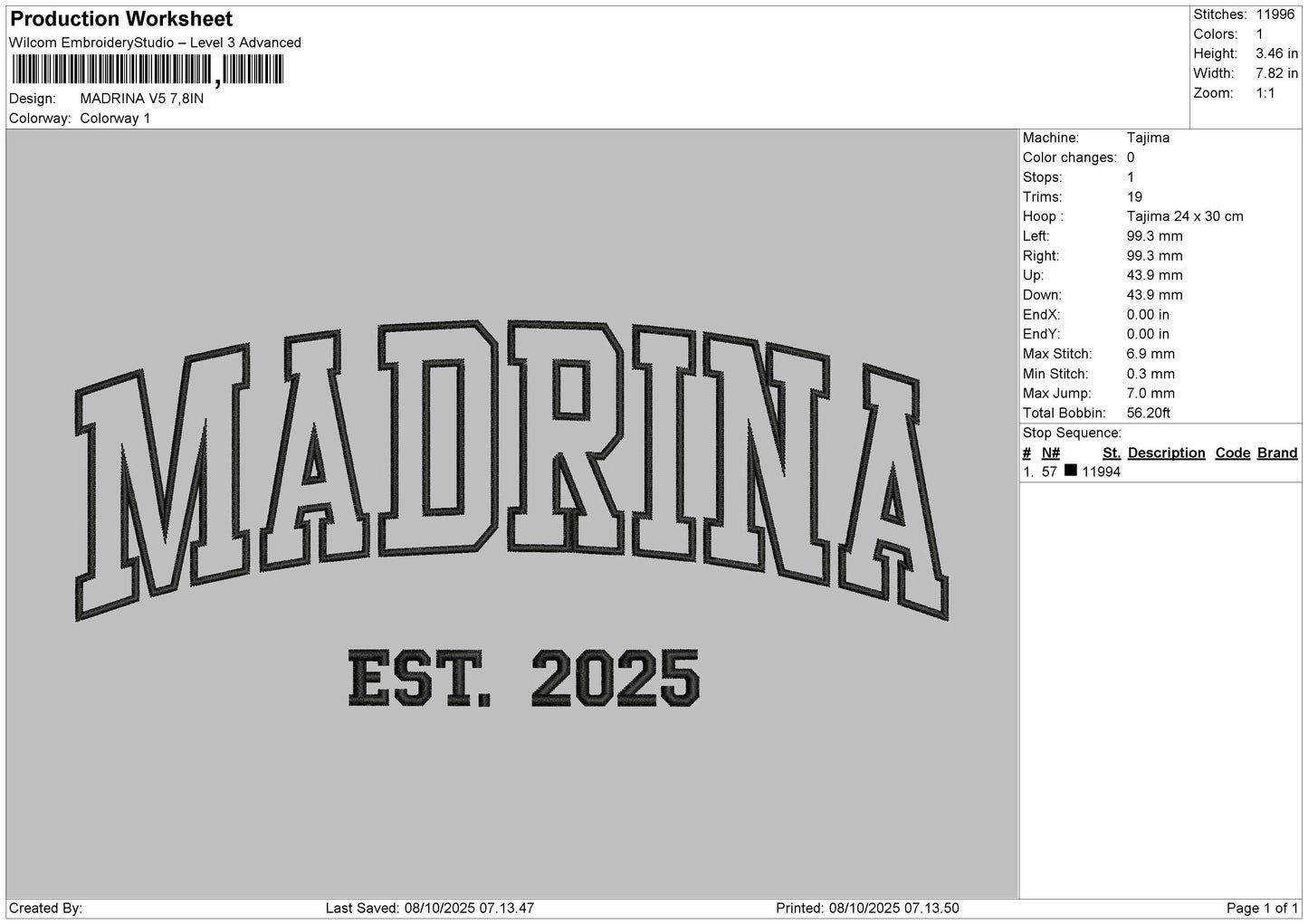 Mandrinatext V5 Embroidery File 6 sizes