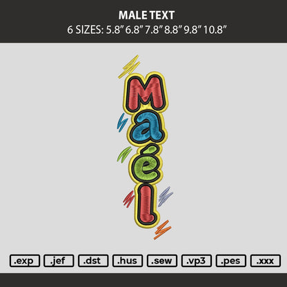 Male Text Embroidery Machine Design File 6 sizes