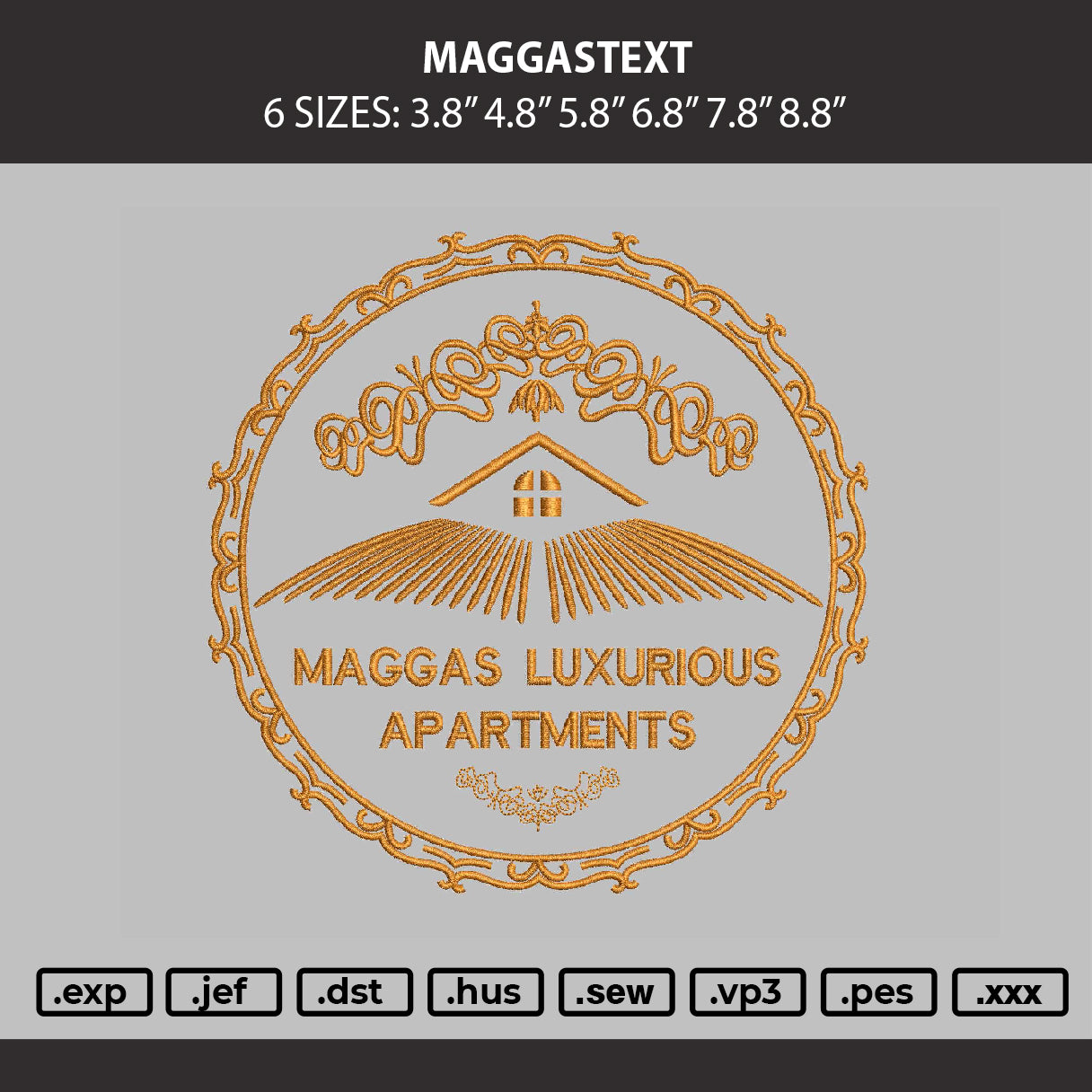Maggastext Embroidery Machine Design File 6 sizes