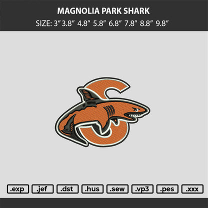 MAGNOLIA PARK SHARK Embroidery Machine Design File 6 sizes