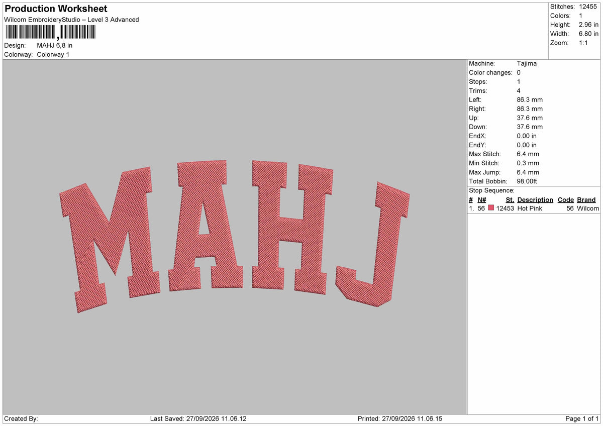 Mahj Embroidery Machine Design File 6 sizes
