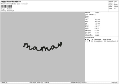 Mama Txt Embroidery File 4 size