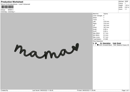 Mama Txt Embroidery File 4 size