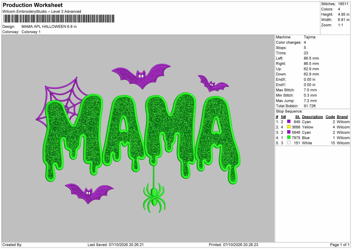Mama App Halloween Embroidery Machine Design File 6 sizes