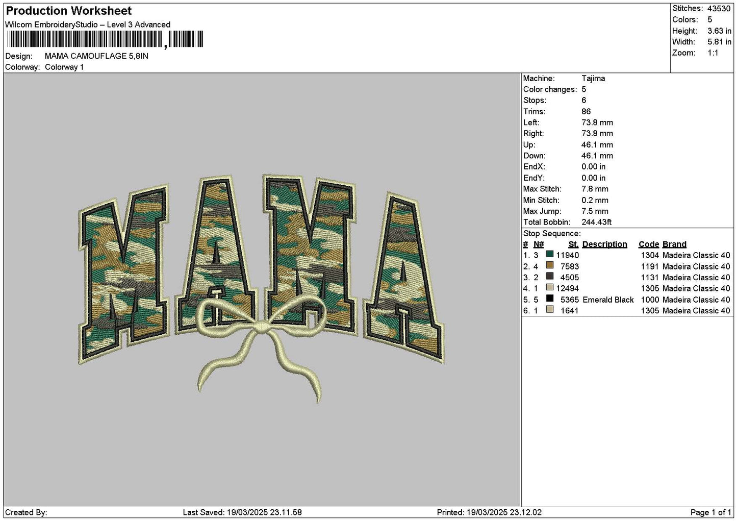 Mama Pttern 1903 Embroidery File 6 sizes