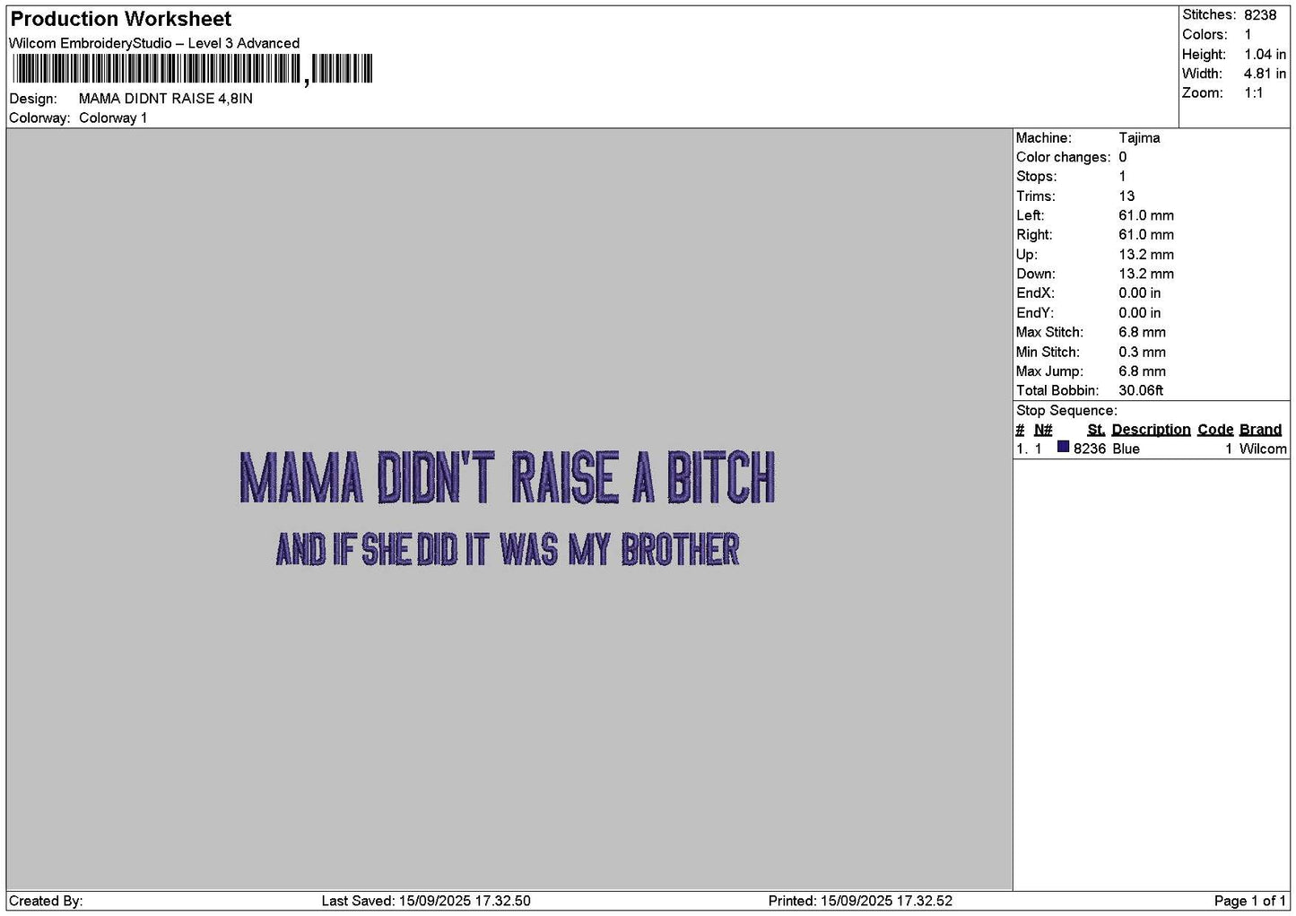 Mamatext 1509 Embroidery File 6 sizes