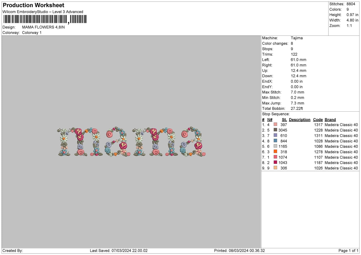 Mamaflowers Embroidery File 6 sizes