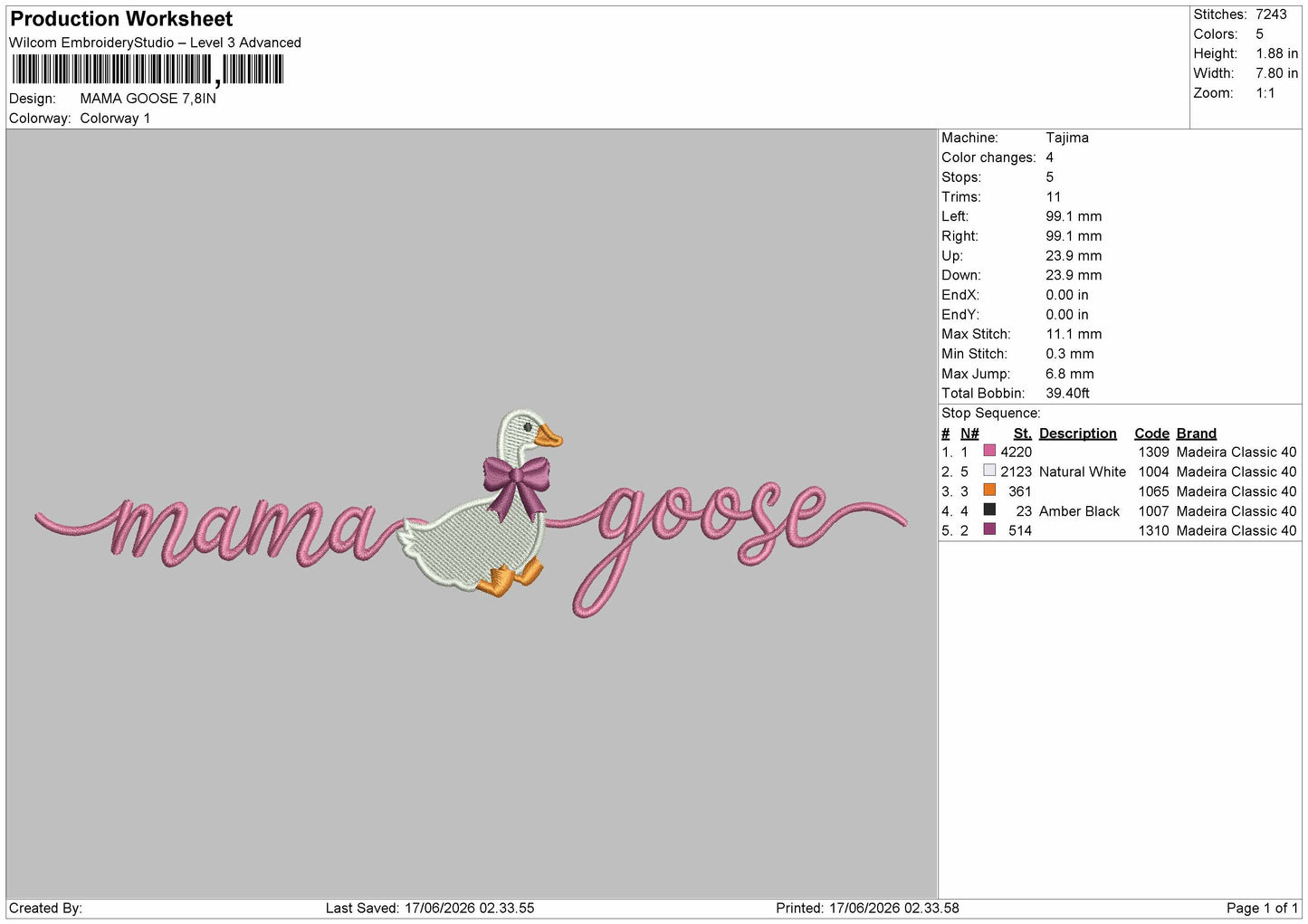 Goosetext 1706 Embroidery Machine Design File 6 sizes