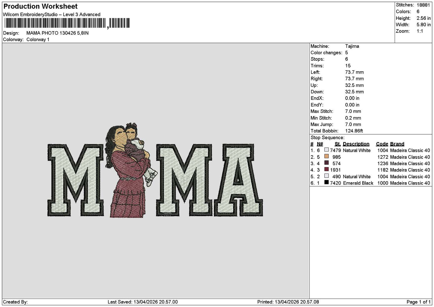 Mama Photo 1304 Embroidery File 6 sizes