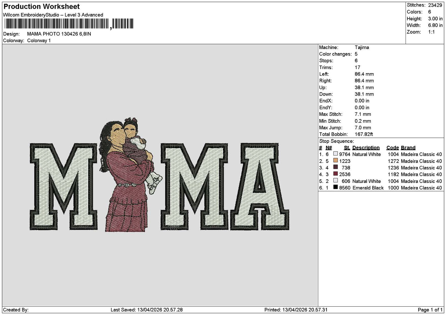 Mama Photo 1304 Embroidery File 6 sizes