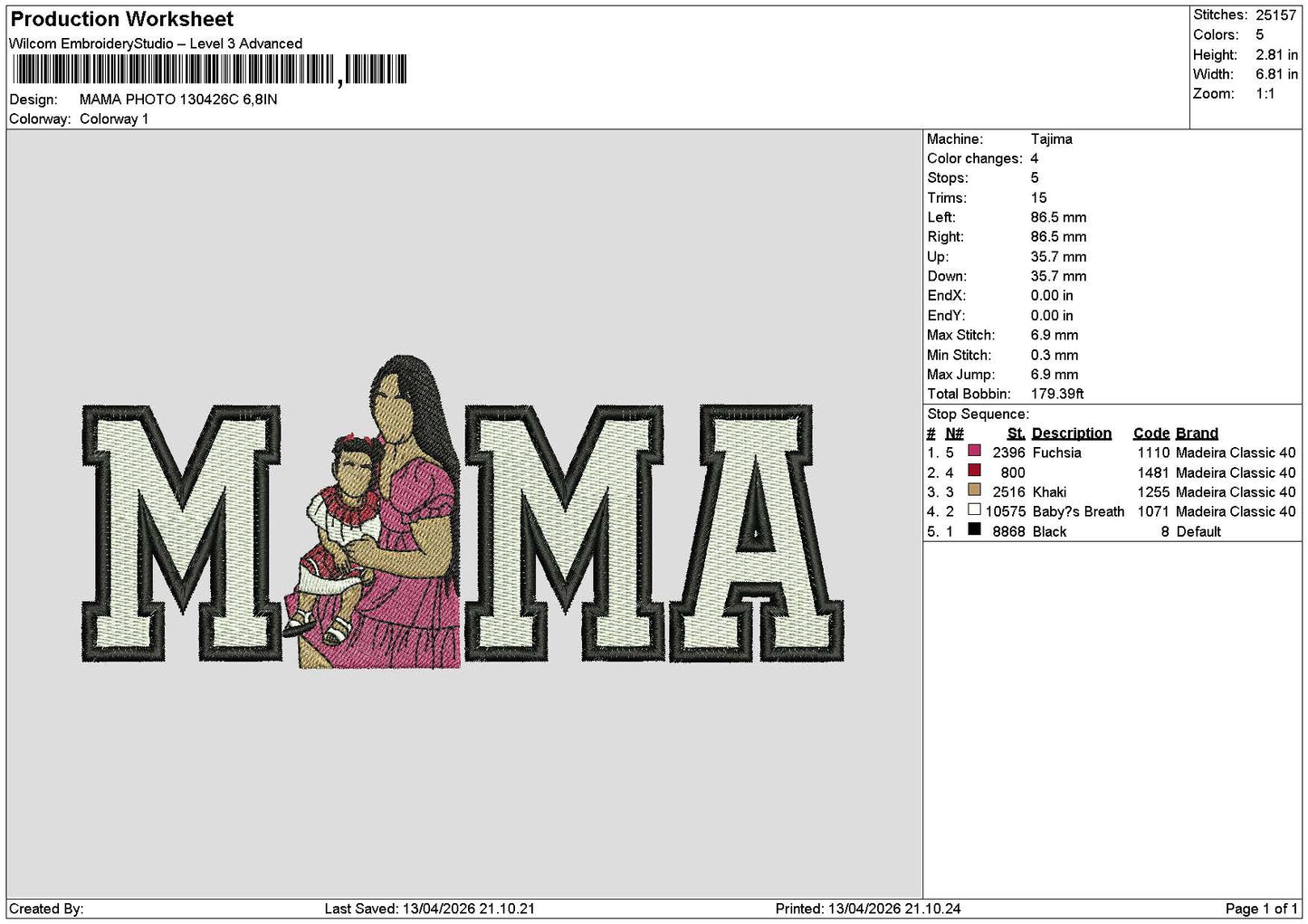 Mama Photo 1304c Embroidery File 6 sizes
