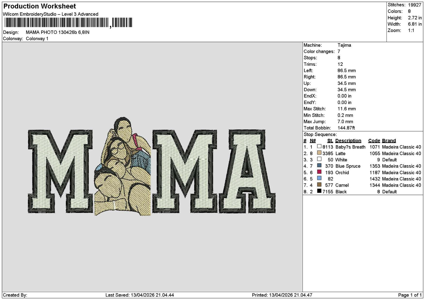 Mama Photo 1304b Embroidery File 6 sizes