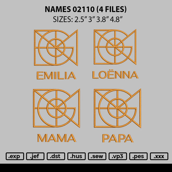 Names 0210 Embroidery 4 Files