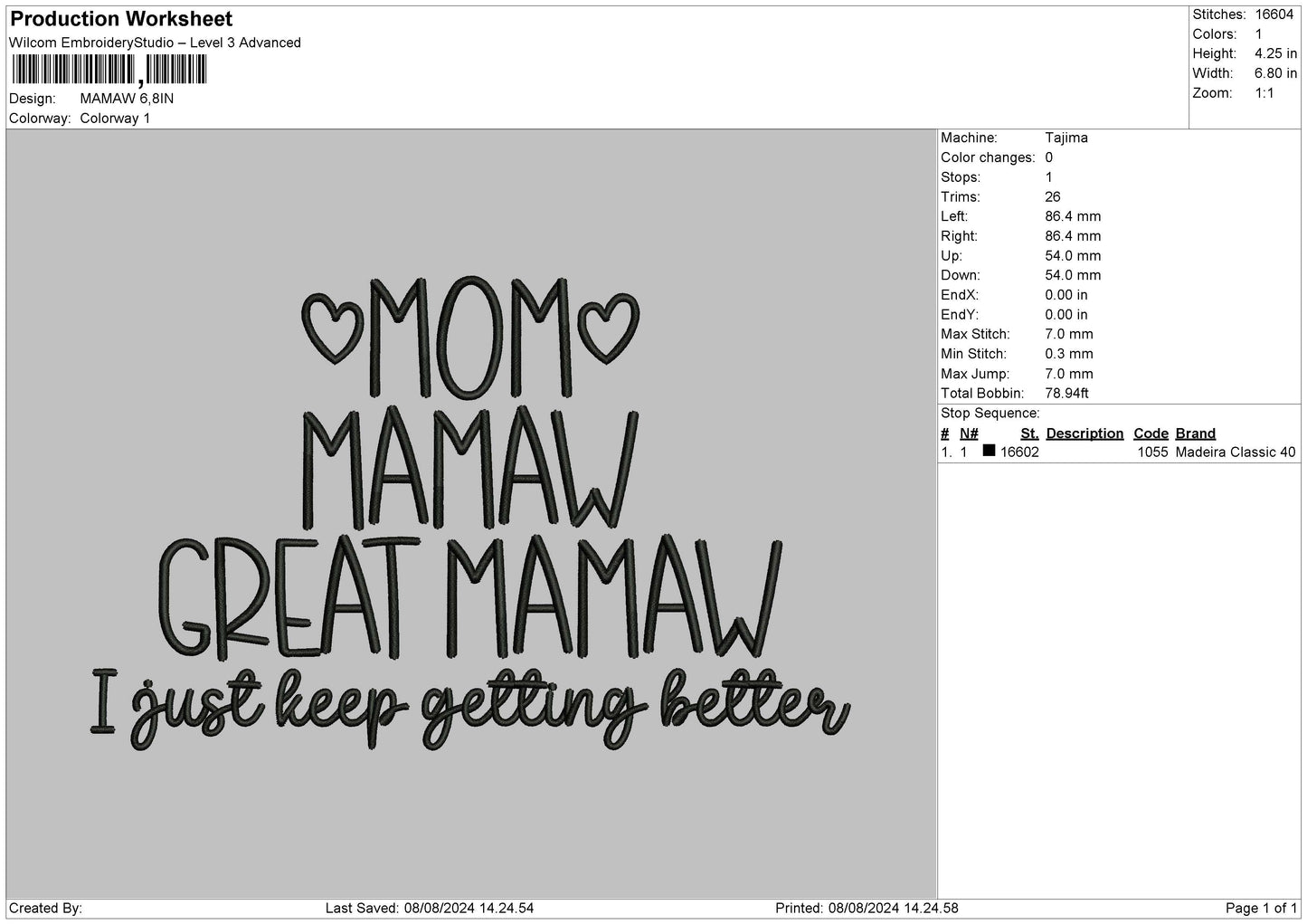 Mamawtext Embroidery File 6 sizes