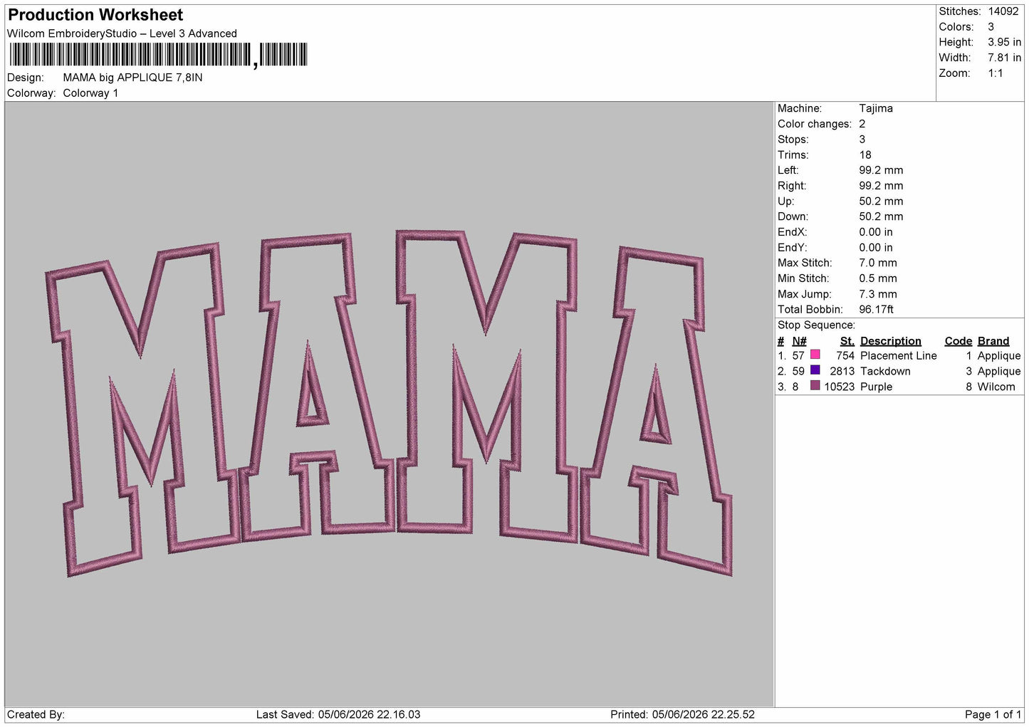 Mama Big Applique Embroidery Machine Design File 6 sizes