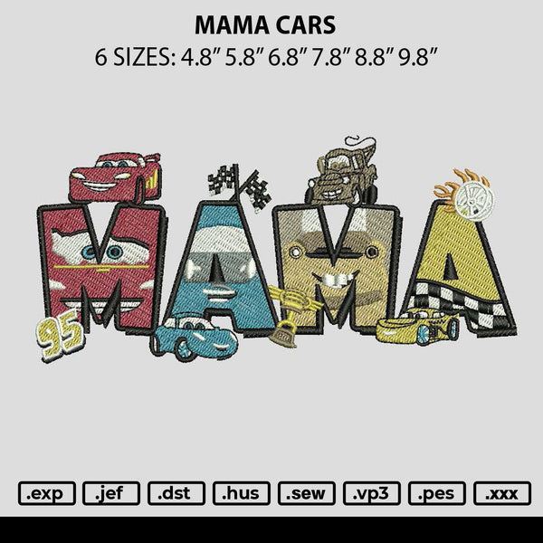 Mama Cars Embroidery File 6 sizes