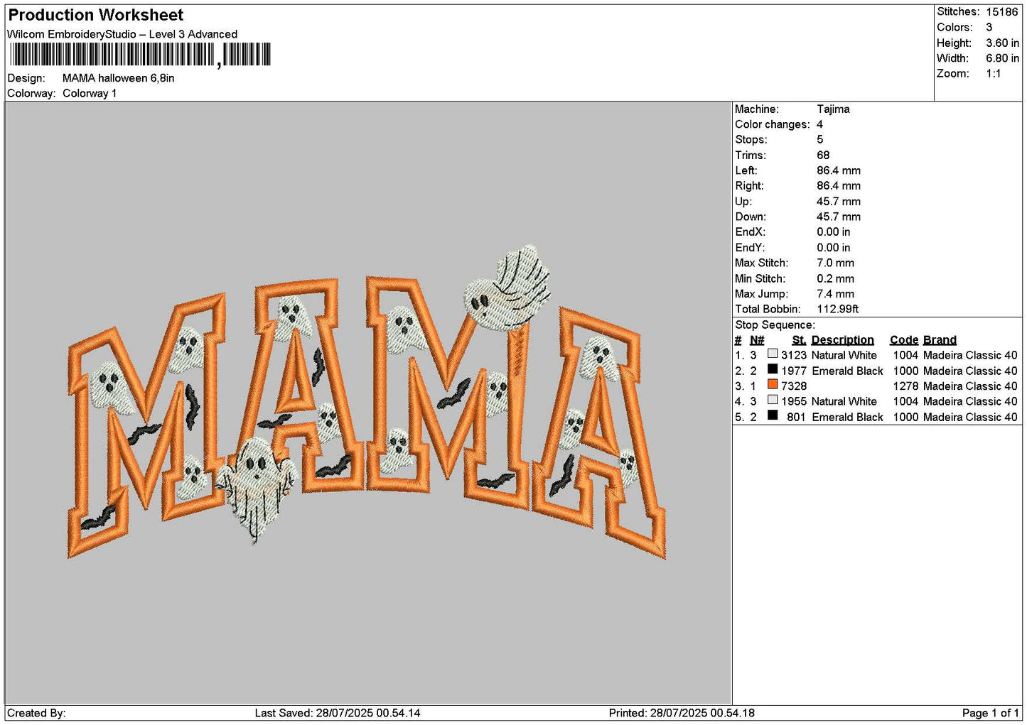 Mama Halloween 2807 Embroidery File 6 sizes