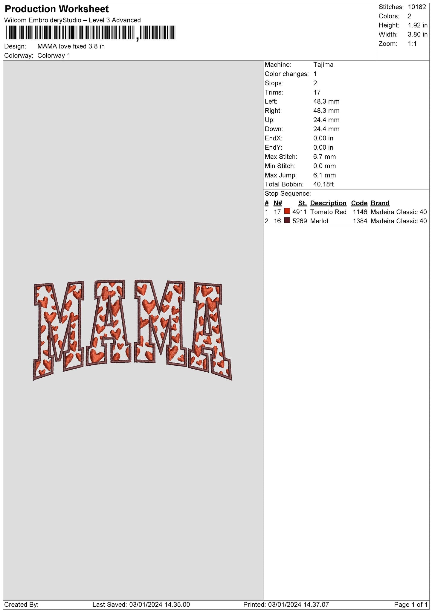 Mama Hearts Embroidery File 6 sizes