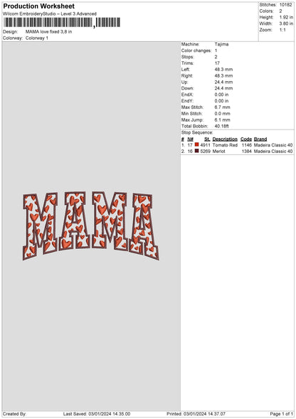 Mama Hearts Embroidery File 6 sizes