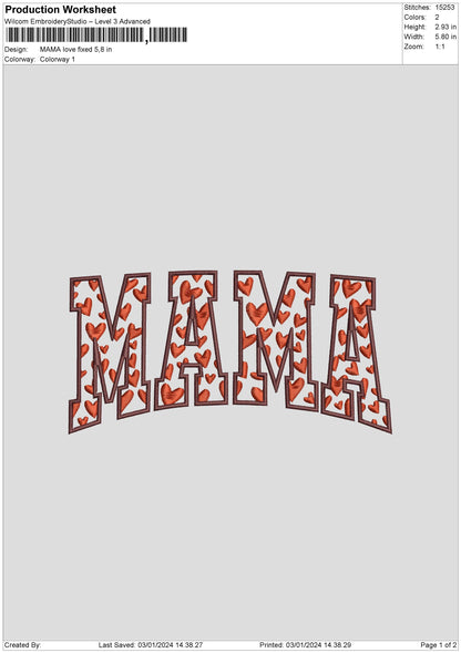 Mama Hearts Embroidery File 6 sizes