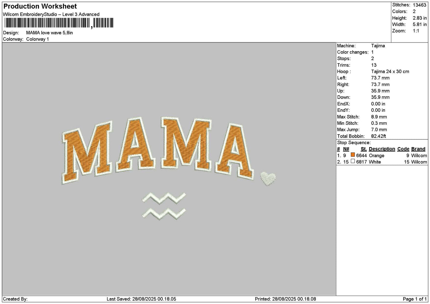 Mamatext Wave Embroidery File 6 sizes