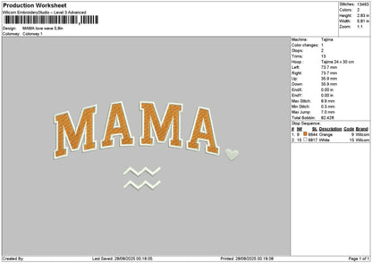 Mamatext Wave Embroidery File 6 sizes